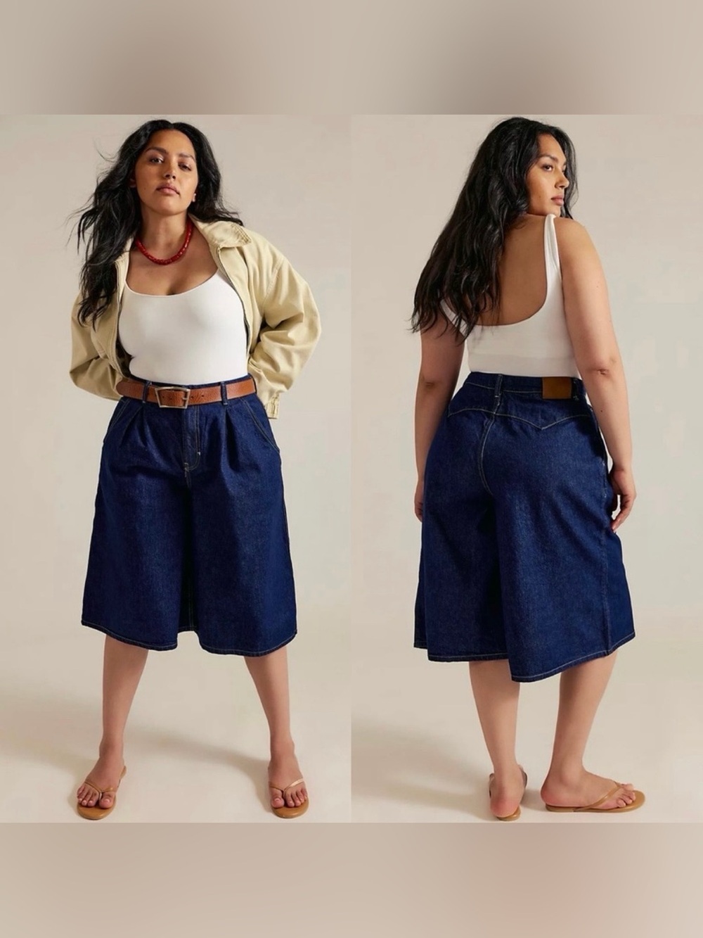 We The Free CRVY Antonia Crop Dark Denim Pleated Shorts Baggy Jort Sz 32 NWT